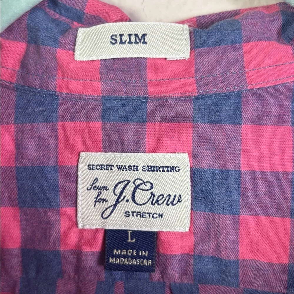 J. Crew Slim Stretch Button Down Shirt Pink Blue Gingham Checkered size Large